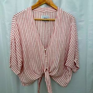 Striped pink Rails tie front top.